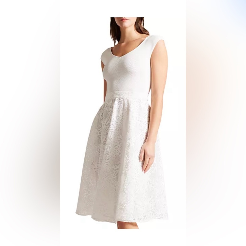 Ted Baker London White Floral Jacquard Midi Dress Sz 1 Bridal Shower Wedding